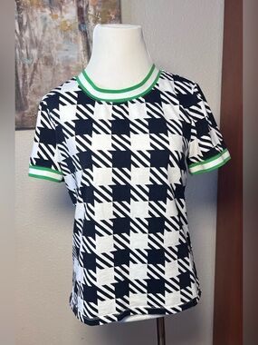 Tommy Hilfiger White Knit Top with Black, Green & Red Accents